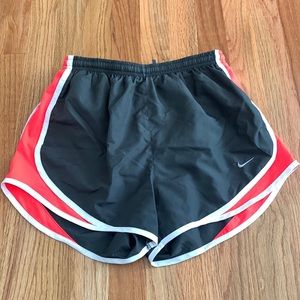 Nike Dri fit running shorts size small dark gray with coral